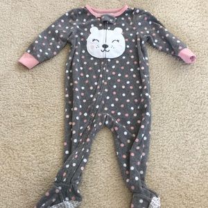 Carter's Grey Polka Dot Baby Girl Fleece Footie Pajamas - Size 12M